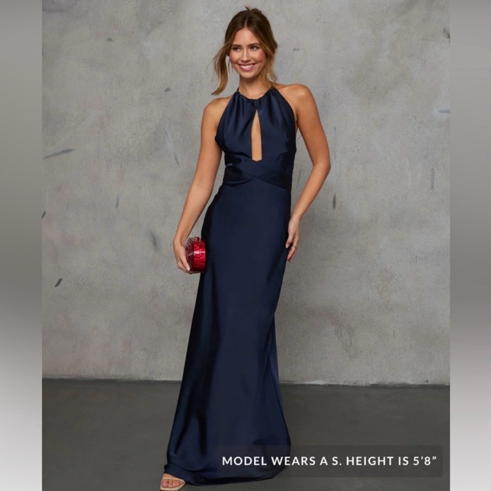 Vici Adelynn Satin Halter Maxi Dress Navy